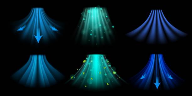 dynamisches luftstrom-overlay. frischluftzirkulation zur luftreinigung, lüftungs- oder klimatisierungsvisualisierung. breeze vektor-illustrations-set - wind stock-grafiken, -clipart, -cartoons und -symbole