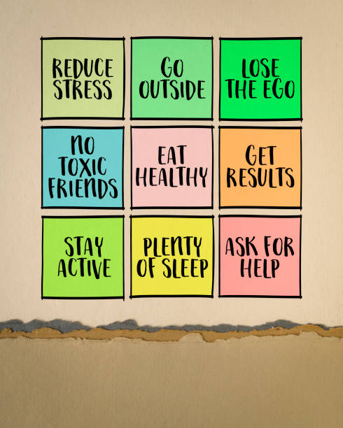 istock healthy lifestyle reminders, a set of colorful notes, personal development concept 2153989396