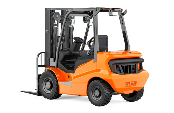 istock Warehouse forklift truck, orange color. 3D rendering 2153989807