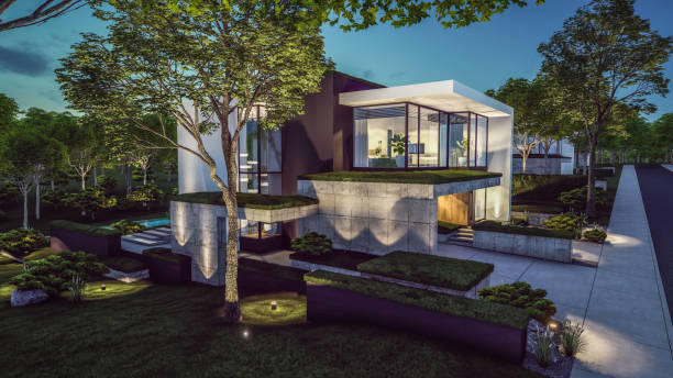 istock 3d rendering of modern house in luxurious style in night 2153990251