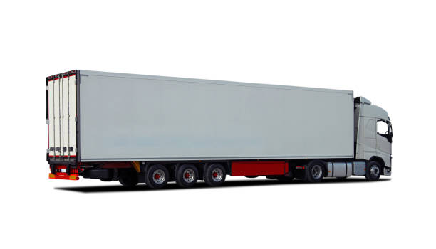 istock Large truck with semi trailer on a white background, rear view 2153994681