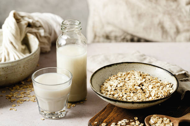 Organic oats for preparing vegan milk in the kitchen