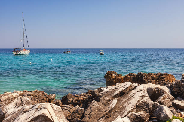 Breathtaking views of the beautiful Saliara (Marble) beach on a Greek island, Thassos
