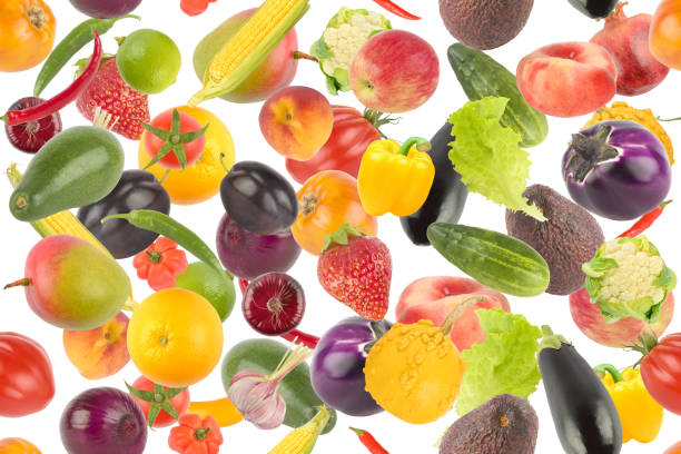 istock Seamless pattern. Fruits, berry and vegetables isolated on white 2154019101