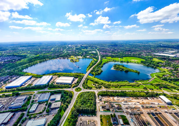 Drone view of the Willen Lake in Milton Keynes