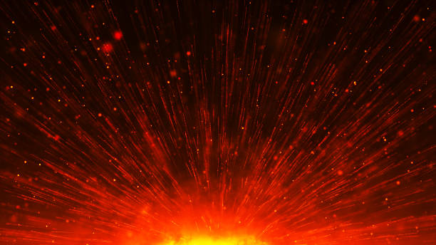 Abstract red orange LED background with rays and motion dots. Abstract explosions with light rays and glowing particles. Animation of a geometric design element. 4K
