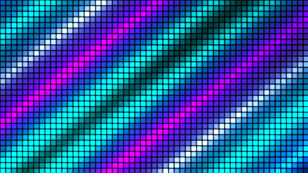 Multicolored mosaic background in technology concept. Abstract rainbow LED squares. Technology digital square color background. Colored pixel grid background. 3D rendering.