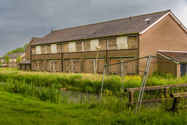 istock Boarded-up houses are ready to be demolished 2154027140