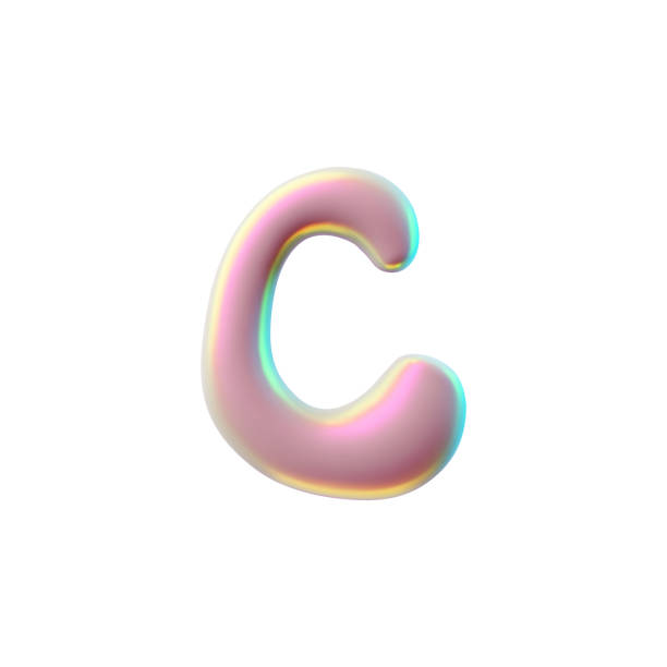 istock Volumetric English letter C with a glossy iridescent surface in the Y2K style. 2154028790