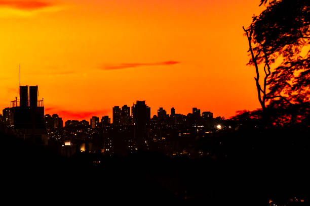 Sao Paulo skyline view of Morumbi, cloud sun and clouds