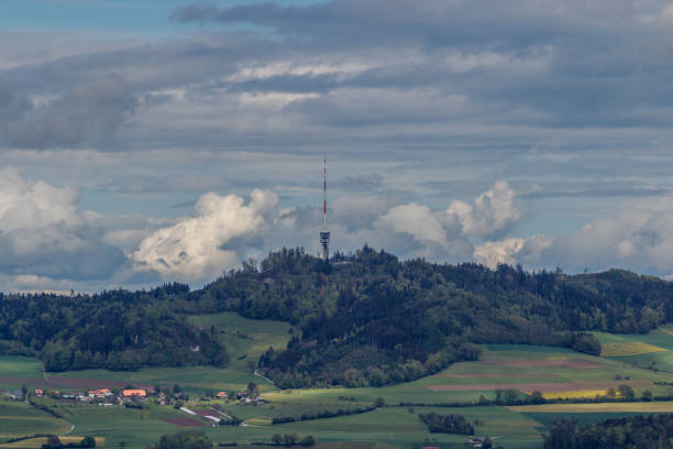 istock Bantiger mountain with tv telecommunication tower o summit, Bern, Switzerland 2154036179