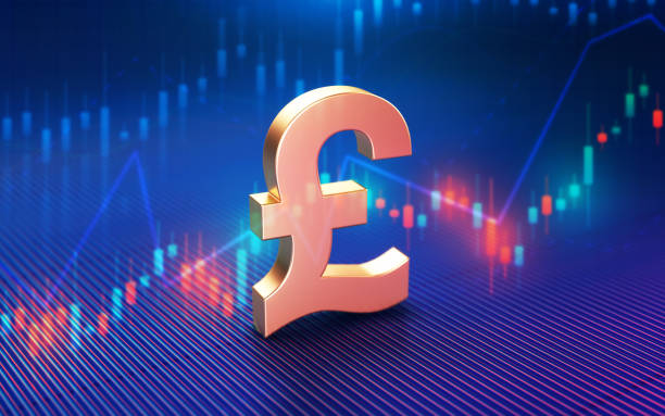 istock Gold Colored British Pound Symbol Over Financial and Technical Data Chart Stock Photo 2154040672