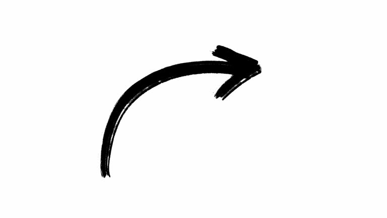 Curved arrow pointing to the right hand drawn in black color against white background