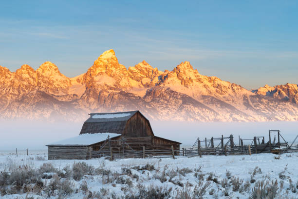 Sunrise of Moulton Mormon Row Barn in Grand Teton National Park, Wyoming