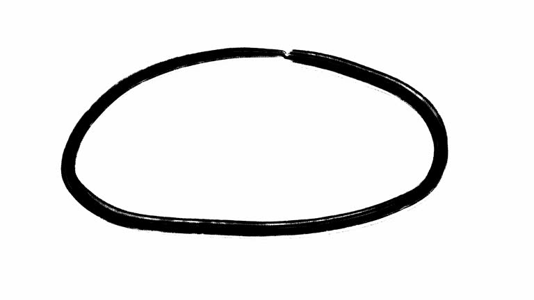 Outline of black circle on white background in animated scribble style stop motion