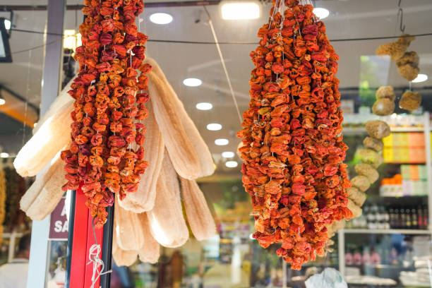 dried red hot peppers on the desktop