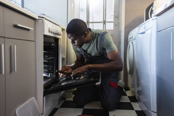 istock The handyman detects the problem and repairs the oven 2154051161