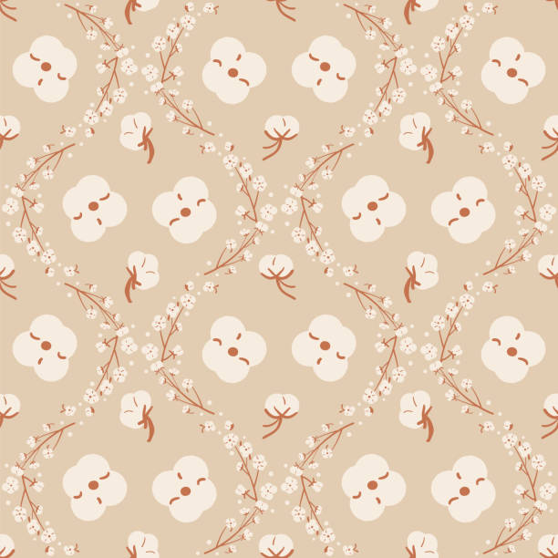 istock Cotton flower damask seamless pattern. Ripe cotton bolls retro endless background. Organic soft fiber grow repeat cover. Purity and new beginnings symbols tile. Vector hand drawn illustration. 2154058748