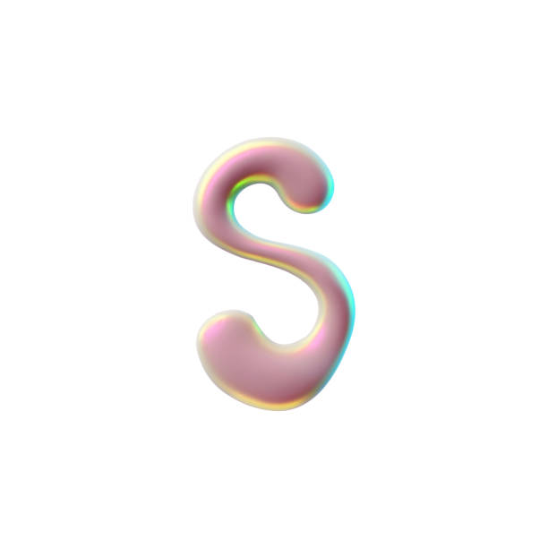 istock 3D glossy plastic pink Y2K font capital letter S, liquid surface holographic reflection, vector volume spilled polish 2154066258
