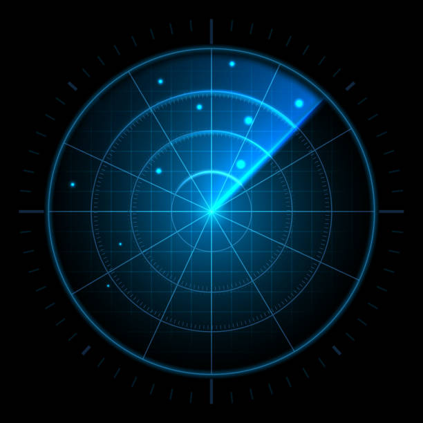stockillustraties, clipart, cartoons en iconen met digital radar screen. futuristic sonar interface, navigation control monitor high-tech military target tracker or air traffic radar scanner display vector illustration - radar