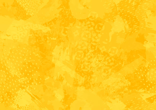 Seamless yellow paint textured patterns background Seamless bright yellow orange grunge paint brush marks and textured playful patterns vector illustration background playful stock illustrations