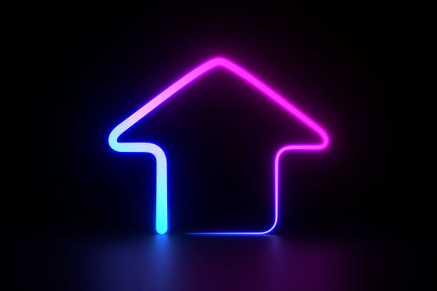 istock neon house on dark background. 3d illustration 2154074812