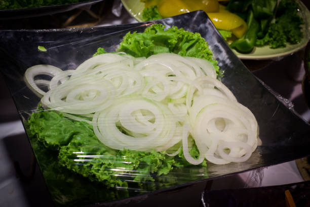 Vegetable salad on plastic wrap for buffet line in wedding party.
