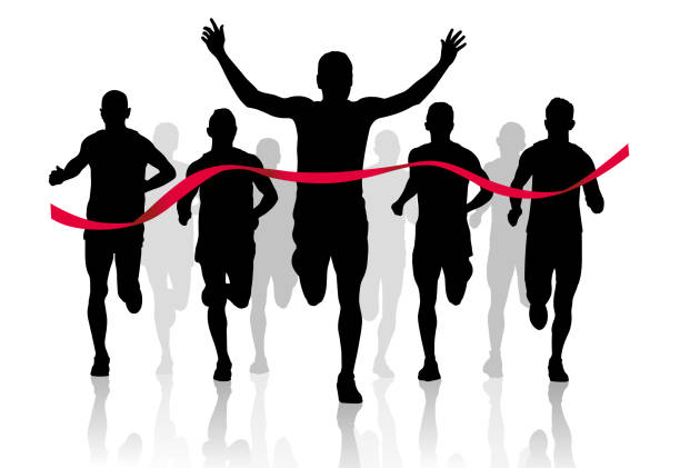 illustrazioni stock, clip art, cartoni animati e icone di tendenza di silhouette dei maratoneti - gara sportiva