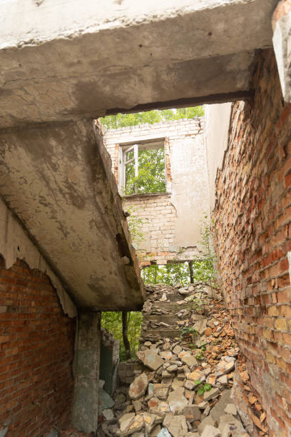 istock An old, collapsed building of Soviet army base in Latvie, Europe. 2154084230