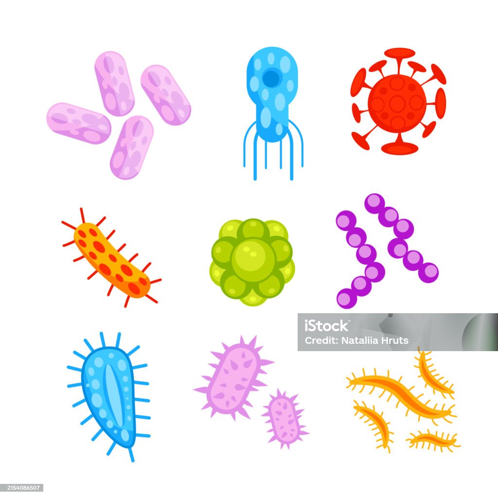 Germ Types Bacteria And Germs Set Types And Microorganism Germs And Bacillus Stock ...