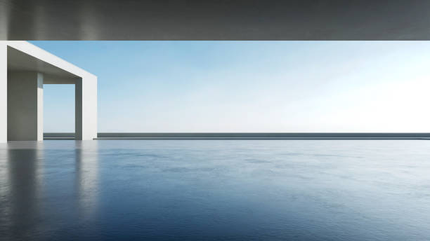 istock 3d render of abstract modern architecture with empty concrete floor, car presentation background. 2154087759