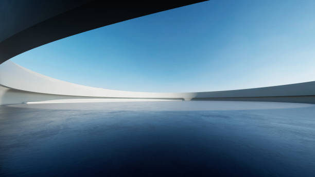 istock 3d render of abstract futuristic architecture with concrete floor. 2154087771