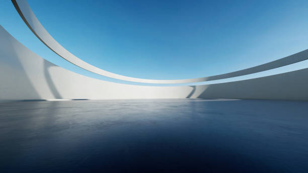 istock 3d render of abstract futuristic architecture with concrete floor. 2154087774