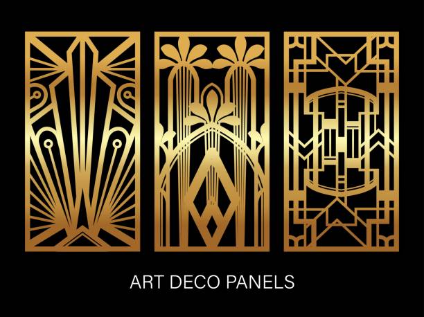 Art Deco Roaring Twenties, Gatsby's Style Set of black Panels vector Art Deco Roaring Twenties, Gatsby's Style Set of black Panels vector art gatsby stock illustrations