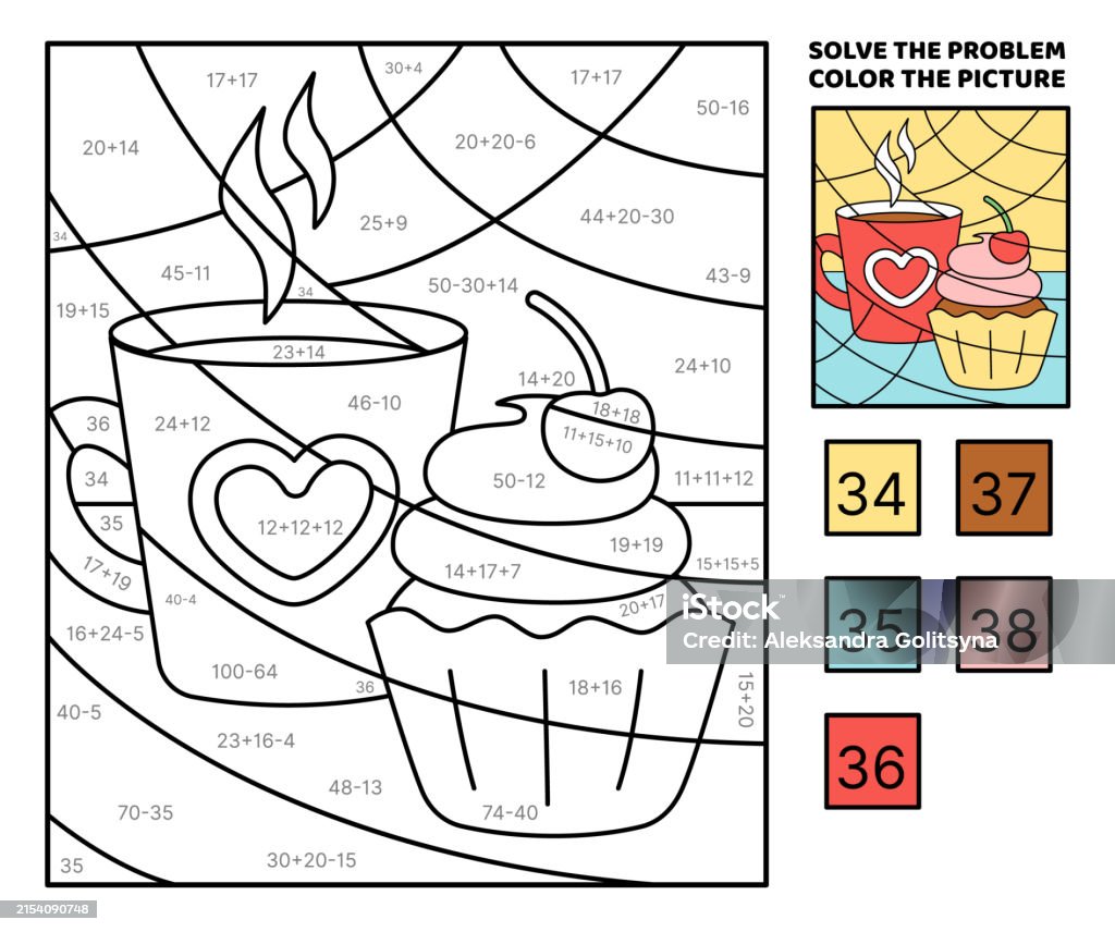 Problem Solution Coloring Picture Solve The Problem Color The Picture Red Cup And Cherry Cupcake Coloring ...