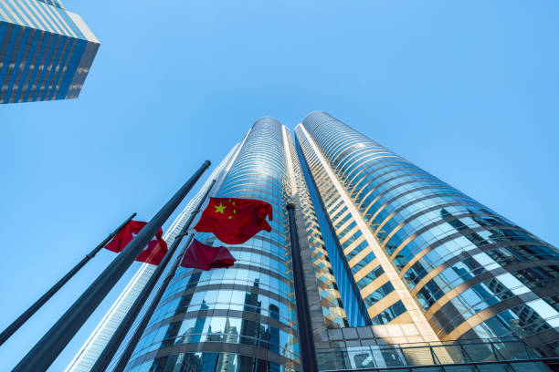 istock Modern Skyscrapers and Flags in Downtown Hong Kong 2154091517