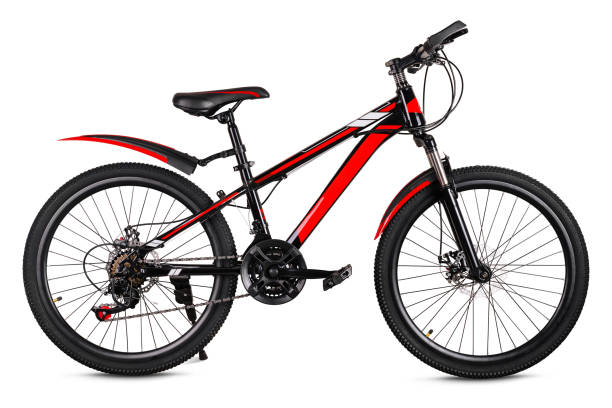 istock Modern black and red mountain bike isolated on white 2154094368