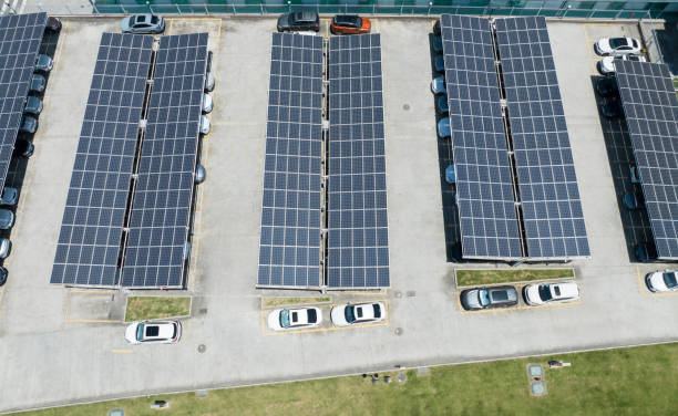 istock Car charging station solar power roof 2154104712