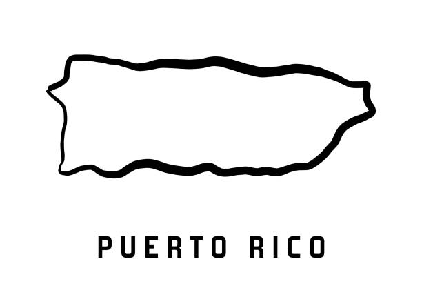 Puerto Rico island simple outline vector map Puerto Rico island map simple outline. Vector hand drawn simplified style map. puerto rico silhouette stock illustrations
