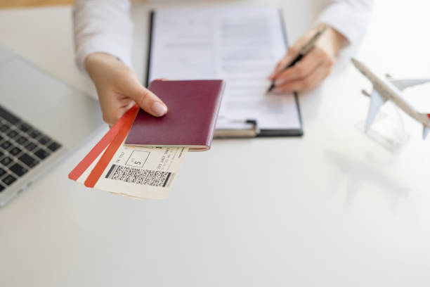 Travel agency giving tickets