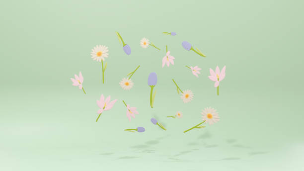 istock tulip, daisy, and crocus on a green background in a cute plastic decoration art style spring floral concept,3D illustration 2154114570