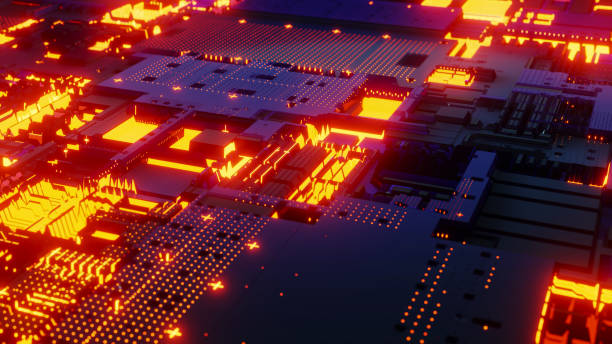 istock The technological basis of an abstract computer board can be used to describe technological processes, science, and education. Information engineering component. Can be used as digital dynamic wallpaper. 3D rendering. 2154115880