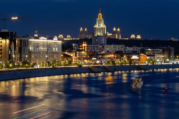 Moscow, Russia – May 18, 2024: View of Moscow State University from Bogdan Khmelnitsky Bridge, Moscow.
