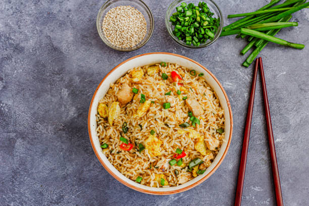 istock Chinese Egg Chicken Fried Rice in a Bowl Directly Above Photo 2154116888
