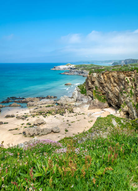 istock Newquay coastline from Trevelgue Head to Glendorgal Headland at springtime 2154118380