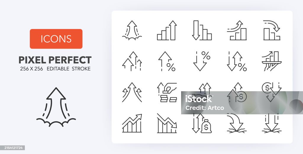 Increase decrease line icons 256 x 256 - Royaltyfri Ikon vektorgrafik Increase decrease line icons 256 x 256 - Royaltyfri Ikon vektorgrafik