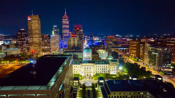 istock Aerial Indianapolis Courthouse and Skyline at Night 2154122009