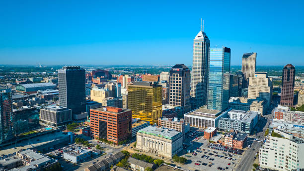 istock Aerial Downtown Indianapolis Skyline with Skyscrapers and Parks 2154122209