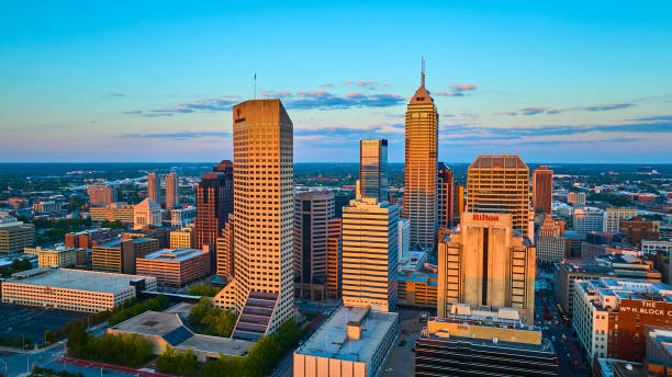 istock Aerial Golden Hour Glow on Indianapolis Skyline 2154122211