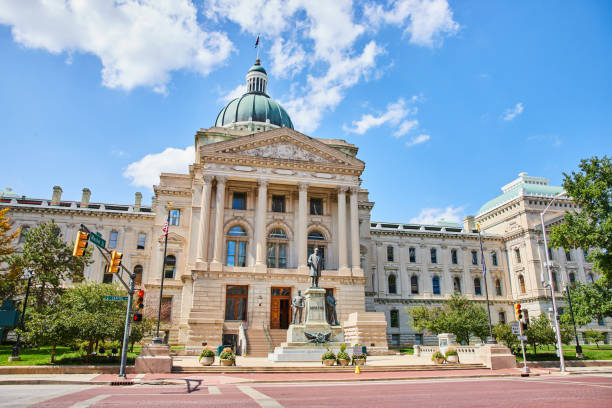 istock Indiana State Capitol Building with Historical Statue, Downtown Indianapolis 2154122263
